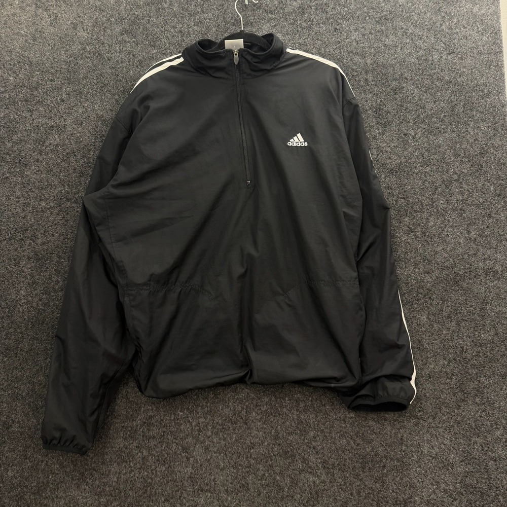 Vintage Adidas Mens 2XL Black 1/4 Zip Windbreaker Pullover 3-Stripe Jacket